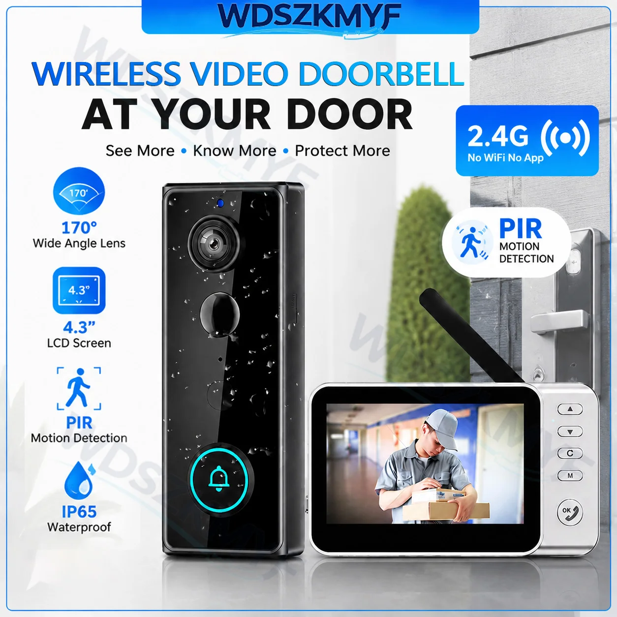 Smart Home Video Doorbell - New Waterproof Wireless Doorbell Camera 4.3in